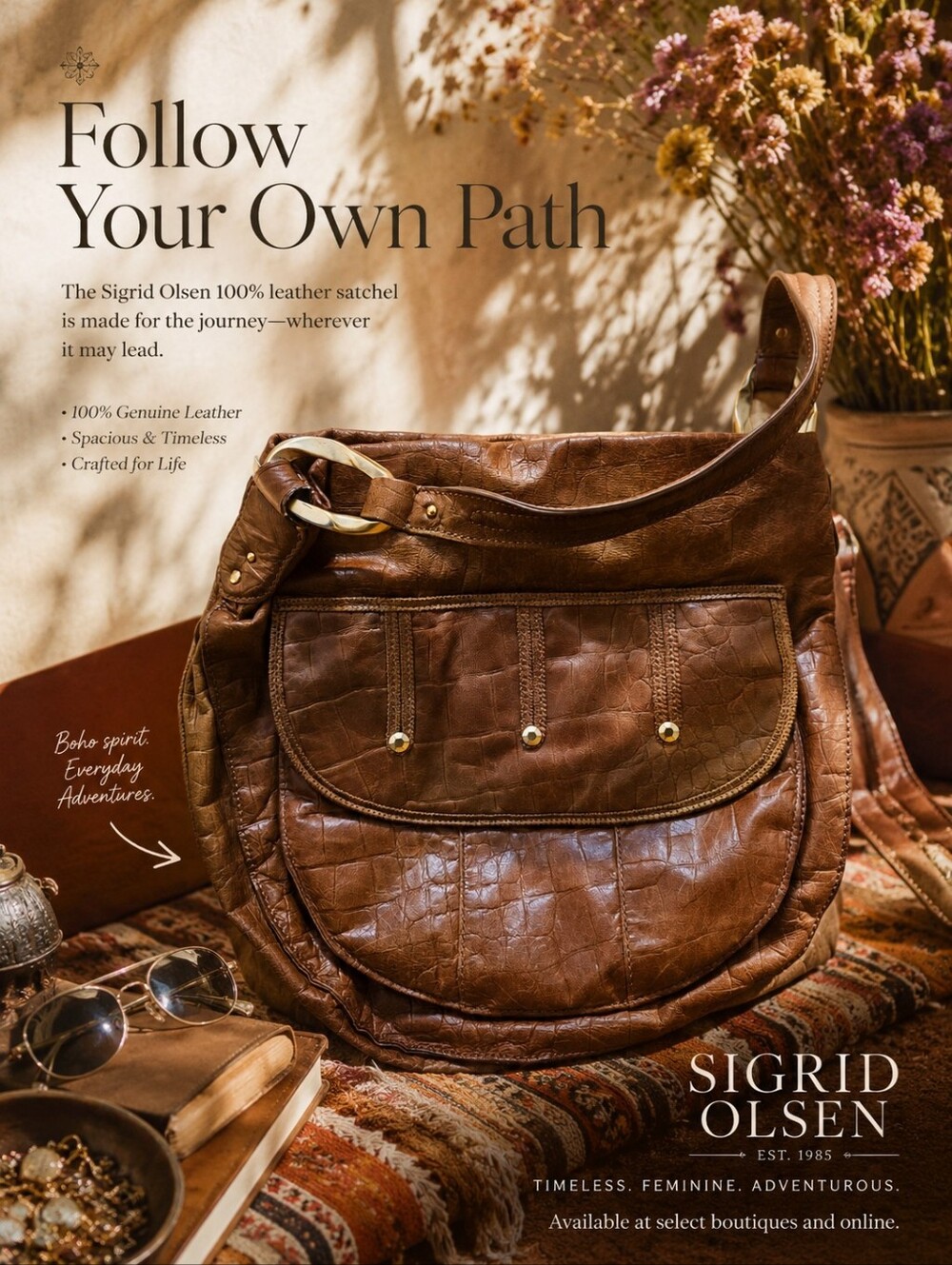 100% Leather Sigrid Olsen Y2K era Large Hobo Bag with Matte Gold accents